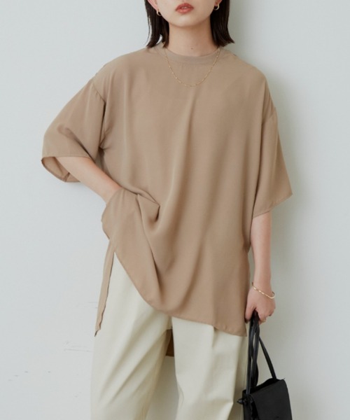 Aunt Marie's（アントマリーズ）の「ハーフスリーブシアートップス（シャツ/ブラウス・レディース・ブラック/ベージュ/アイボリー・FREE）」の4枚目の写真