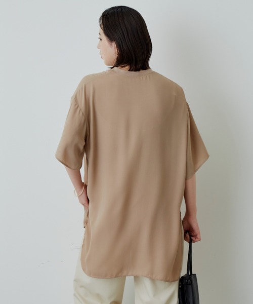 Aunt Marie's（アントマリーズ）の「ハーフスリーブシアートップス（シャツ/ブラウス・レディース・ブラック/ベージュ/アイボリー・FREE）」の5枚目の写真