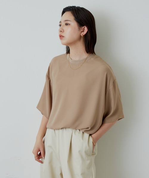 Aunt Marie's（アントマリーズ）の「ハーフスリーブシアートップス（シャツ/ブラウス・レディース・ブラック/ベージュ/アイボリー・FREE）」の13枚目の写真