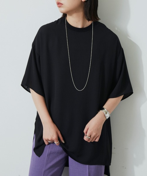 Aunt Marie's（アントマリーズ）の「ハーフスリーブシアートップス（シャツ/ブラウス・レディース・ブラック/ベージュ/アイボリー・FREE）」の6枚目の写真