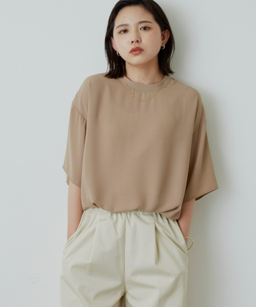 Aunt Marie's（アントマリーズ）の「ハーフスリーブシアートップス（シャツ/ブラウス・レディース・ブラック/ベージュ/アイボリー・FREE）」の11枚目の写真