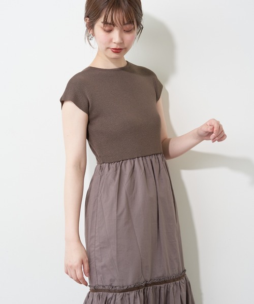 natural couture(ナチュラルクチュール)の「【WEB限定】バックリボンドッキングティアードワンピース(ワンピース・レディース・ベージュ/ブラウン/ピンク/ミント・FREE)」の16枚目の写真