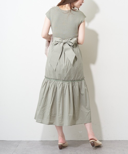 natural couture(ナチュラルクチュール)の「【WEB限定】バックリボンドッキングティアードワンピース(ワンピース・レディース・ベージュ/ブラウン/ピンク/ミント・FREE)」の6枚目の写真