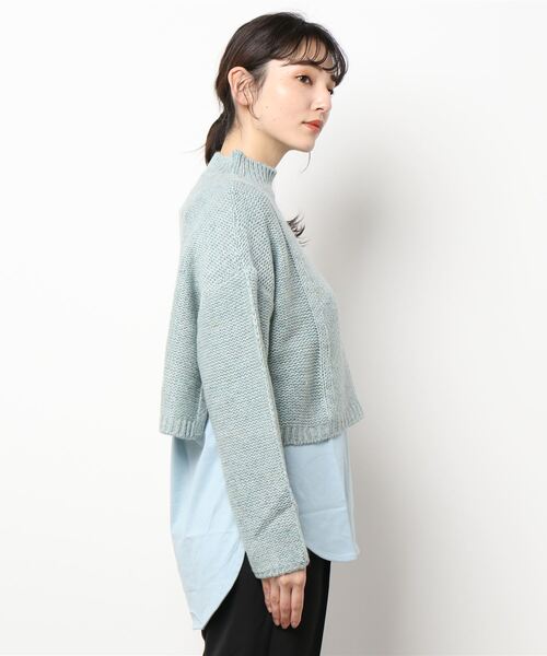 audrey and john wad（オードリーアンドジョンワッド）の「ヘリンボーン柄ニット＋ロングカットソー（ニット/セーター・レディース・ライトベージュ/サックスブルー・M）」の11枚目の写真