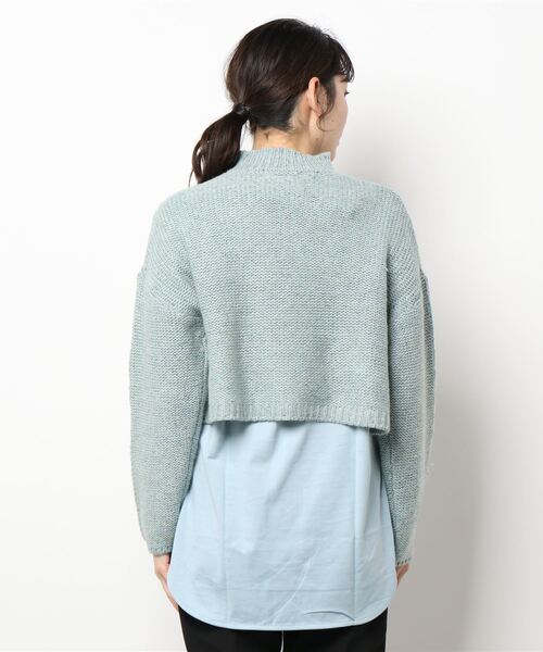 audrey and john wad（オードリーアンドジョンワッド）の「ヘリンボーン柄ニット＋ロングカットソー（ニット/セーター・レディース・ライトベージュ/サックスブルー・M）」の12枚目の写真