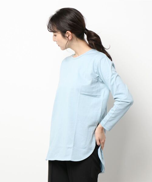 audrey and john wad（オードリーアンドジョンワッド）の「ヘリンボーン柄ニット＋ロングカットソー（ニット/セーター・レディース・ライトベージュ/サックスブルー・M）」の13枚目の写真