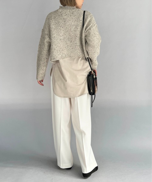 audrey and john wad（オードリーアンドジョンワッド）の「ヘリンボーン柄ニット＋ロングカットソー（ニット/セーター・レディース・ライトベージュ/サックスブルー・M）」の9枚目の写真