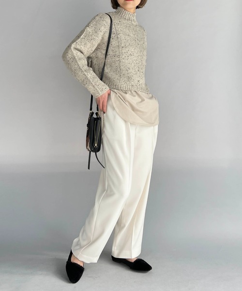 audrey and john wad（オードリーアンドジョンワッド）の「ヘリンボーン柄ニット＋ロングカットソー（ニット/セーター・レディース・ライトベージュ/サックスブルー・M）」の10枚目の写真