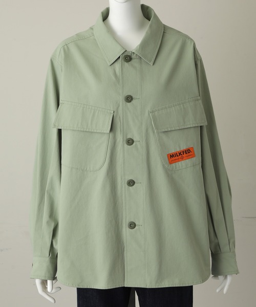 MILKFED.(ミルクフェド)の「ARCH LOGO SHIRT JACKET(シャツ/ブラウス・レディース・ネイビー/ライトグリーン・ONE SIZE)」の3枚目の写真