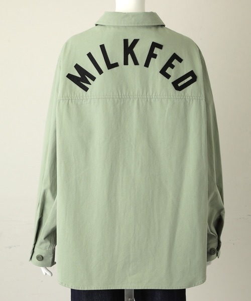 MILKFED.(ミルクフェド)の「ARCH LOGO SHIRT JACKET(シャツ/ブラウス・レディース・ネイビー/ライトグリーン・ONE SIZE)」の4枚目の写真