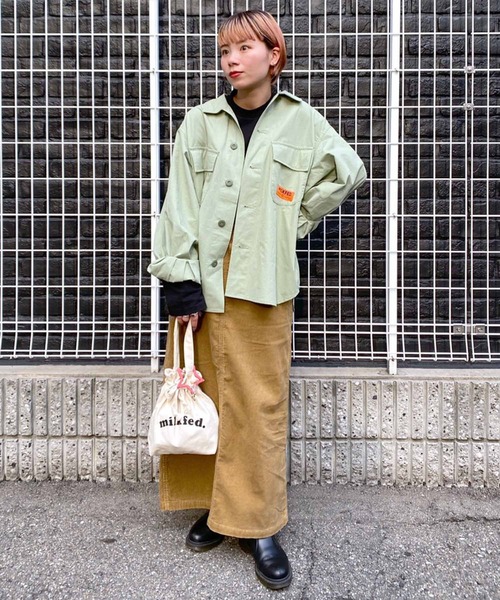 MILKFED.(ミルクフェド)の「ARCH LOGO SHIRT JACKET(シャツ/ブラウス・レディース・ネイビー/ライトグリーン・ONE SIZE)」の10枚目の写真