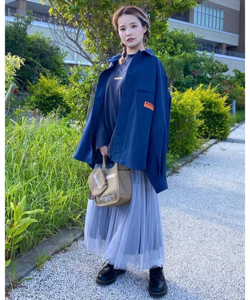 MILKFED.(ミルクフェド)の「ARCH LOGO SHIRT JACKET(シャツ/ブラウス・レディース・ネイビー/ライトグリーン・ONE SIZE)」の13枚目の写真
