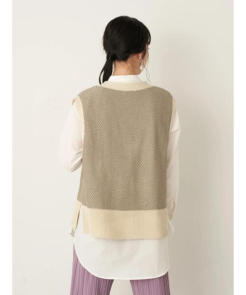 earth music&ecology（アースミュージックアンドエコロジー）の「SET2点ジャガードニットベスト+シャツチュニック ＊（ニット/セーター・レディース・ミント/ベージュ/ブラック・FREE）」の13枚目の写真
