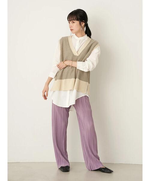 earth music&ecology（アースミュージックアンドエコロジー）の「SET2点ジャガードニットベスト+シャツチュニック ＊（ニット/セーター・レディース・ミント/ベージュ/ブラック・FREE）」の14枚目の写真