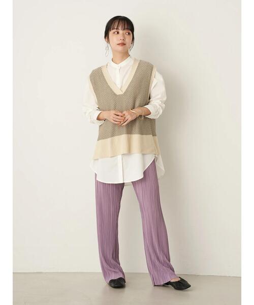 earth music&ecology（アースミュージックアンドエコロジー）の「SET2点ジャガードニットベスト+シャツチュニック ＊（ニット/セーター・レディース・ミント/ベージュ/ブラック・FREE）」の15枚目の写真