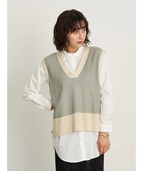 earth music&ecology（アースミュージックアンドエコロジー）の「SET2点ジャガードニットベスト+シャツチュニック ＊（ニット/セーター・レディース・ミント/ベージュ/ブラック・FREE）」の17枚目の写真