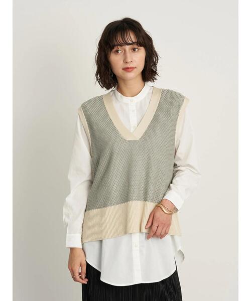 earth music&ecology（アースミュージックアンドエコロジー）の「SET2点ジャガードニットベスト+シャツチュニック ＊（ニット/セーター・レディース・ミント/ベージュ/ブラック・FREE）」の18枚目の写真