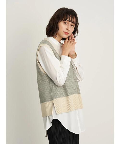 earth music&ecology（アースミュージックアンドエコロジー）の「SET2点ジャガードニットベスト+シャツチュニック ＊（ニット/セーター・レディース・ミント/ベージュ/ブラック・FREE）」の19枚目の写真