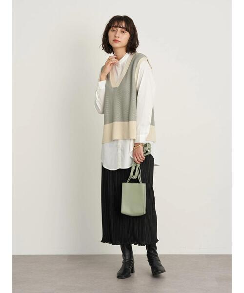 earth music&ecology（アースミュージックアンドエコロジー）の「SET2点ジャガードニットベスト+シャツチュニック ＊（ニット/セーター・レディース・ミント/ベージュ/ブラック・FREE）」の21枚目の写真