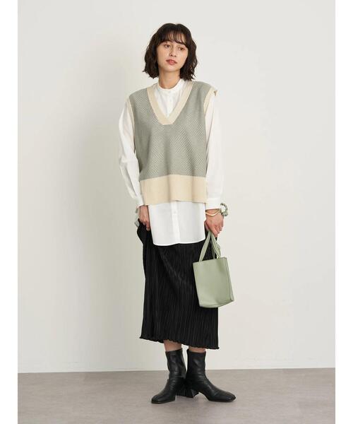 earth music&ecology（アースミュージックアンドエコロジー）の「SET2点ジャガードニットベスト+シャツチュニック ＊（ニット/セーター・レディース・ミント/ベージュ/ブラック・FREE）」の22枚目の写真