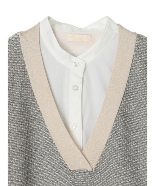 earth music&ecology（アースミュージックアンドエコロジー）の「SET2点ジャガードニットベスト+シャツチュニック ＊（ニット/セーター・レディース・ミント/ベージュ/ブラック・FREE）」の6枚目の写真