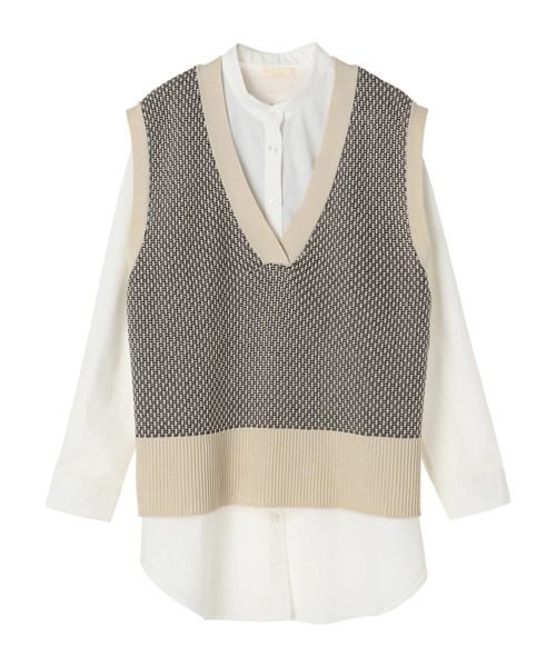 earth music&ecology（アースミュージックアンドエコロジー）の「SET2点ジャガードニットベスト+シャツチュニック ＊（ニット/セーター・レディース・ミント/ベージュ/ブラック・FREE）」の10枚目の写真