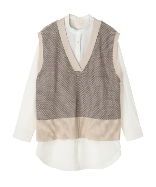 earth music&ecology（アースミュージックアンドエコロジー）の「SET2点ジャガードニットベスト+シャツチュニック ＊（ニット/セーター・レディース・ミント/ベージュ/ブラック・FREE）」の11枚目の写真