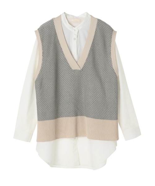 earth music&ecology（アースミュージックアンドエコロジー）の「SET2点ジャガードニットベスト+シャツチュニック ＊（ニット/セーター・レディース・ミント/ベージュ/ブラック・FREE）」の12枚目の写真