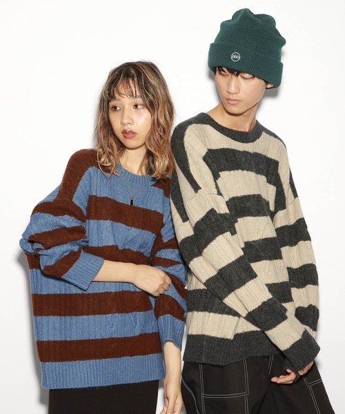 PBLIM（ページボーイリム）の「【PAGEBOYLIM】ボーダーニット（Tシャツ/カットソー・レディース・ブラック系その他/ブラウン系その他・MEDIUM/LARGE）」の3枚目の写真