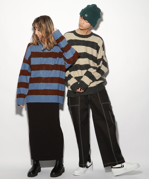 PBLIM（ページボーイリム）の「【PAGEBOYLIM】ボーダーニット（Tシャツ/カットソー・レディース・ブラック系その他/ブラウン系その他・MEDIUM/LARGE）」の4枚目の写真