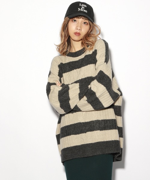 PBLIM（ページボーイリム）の「【PAGEBOYLIM】ボーダーニット（Tシャツ/カットソー・レディース・ブラック系その他/ブラウン系その他・MEDIUM/LARGE）」の9枚目の写真