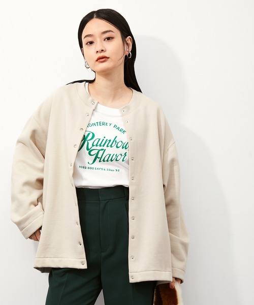 ADAM ET ROPE'(アダムエロペ)の「裏起毛裏毛ドットボタンカーディガン(カーディガン/ボレロ・レディース・ブラック/オフホワイト/サックスブルー・FREE)」の2枚目の写真