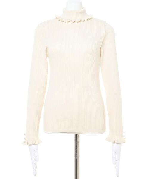 Allamanda(アラマンダ)の「フリルタートルニット(ニット/セーター・レディース・グレー系その他/アイボリー/ブラック・M)」の5枚目の写真