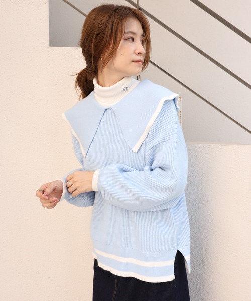 one after another NICE CLAUP（ワンアフターアナザーナイスクラップ）の「この1枚があれば一気に旬なスタイリングに。イニシャルハイネックトップス（Tシャツ/カットソー・レディース・ブラック/レッド/オフホワイト/サックスブルー・FREE）」の10枚目の写真