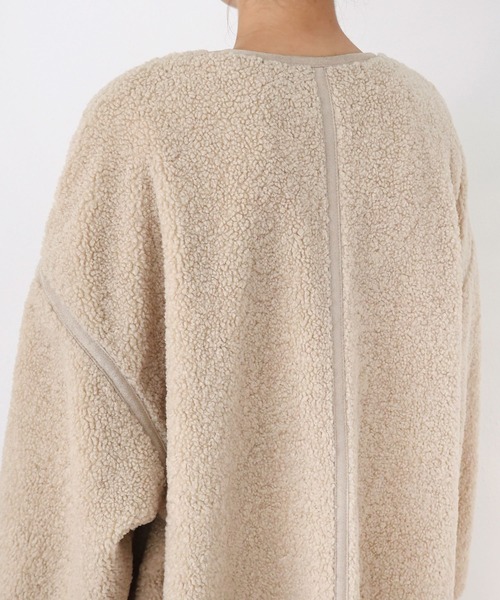 andme（アンドミー）の「合皮パイピングボアノーカラーコート（ノーカラーコート・レディース・アイボリー/モカ/ライトベージュ・M）」の18枚目の写真