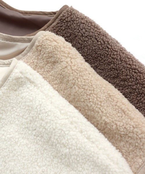 andme（アンドミー）の「合皮パイピングボアノーカラーコート（ノーカラーコート・レディース・アイボリー/モカ/ライトベージュ・M）」の20枚目の写真