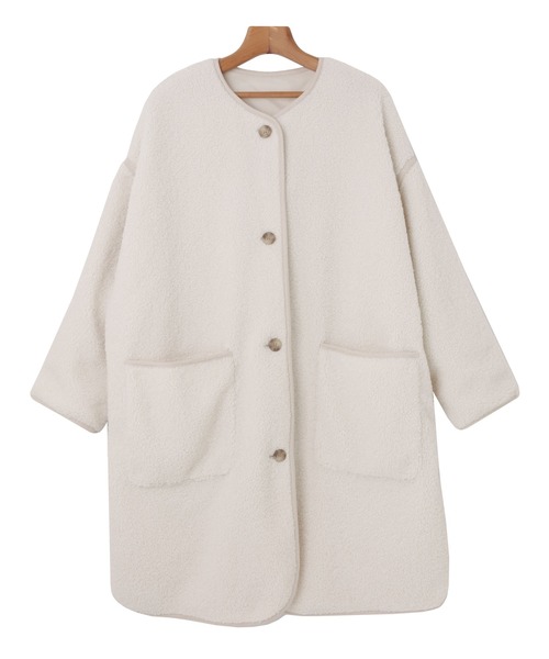 andme（アンドミー）の「合皮パイピングボアノーカラーコート（ノーカラーコート・レディース・アイボリー/モカ/ライトベージュ・M）」の16枚目の写真