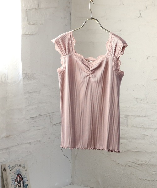 Honeys（ハニーズ）の「レース使いタンク（タンクトップ・レディース・ホワイト/ベージュ/ミント/ブラック/ピンク/モカ/オレンジ系その他・LL/S/L/M）」の6枚目の写真