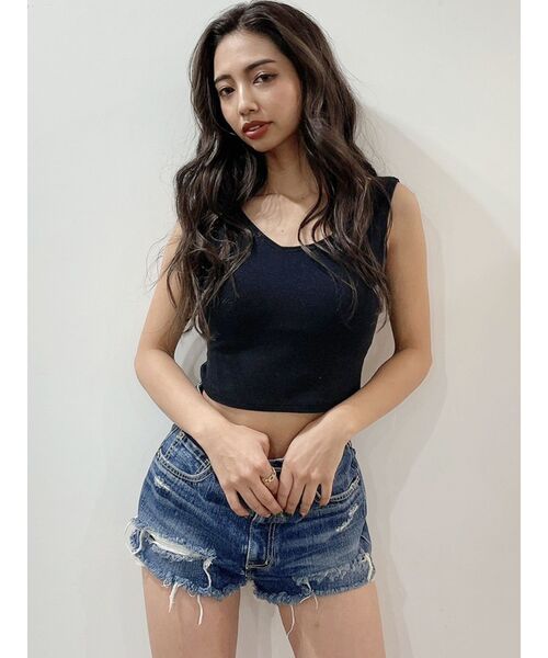 GYDA（ジェイダ）の「BACKクロスカップ付きタンクトップ（タンクトップ・レディース・ブラック/オフホワイト/イエロー・FREE）」の3枚目の写真