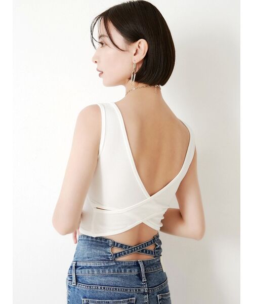 GYDA（ジェイダ）の「BACKクロスカップ付きタンクトップ（タンクトップ・レディース・ブラック/オフホワイト/イエロー・FREE）」の8枚目の写真