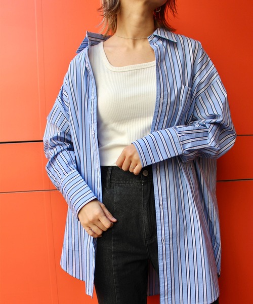 MLI'A(エムリア)の「アソートストライプスーパーBIGシャツ(シャツ/ブラウス・レディース・ピンク/イエロー/ブルー/サックスブルー/グリーン・M)」の2枚目の写真