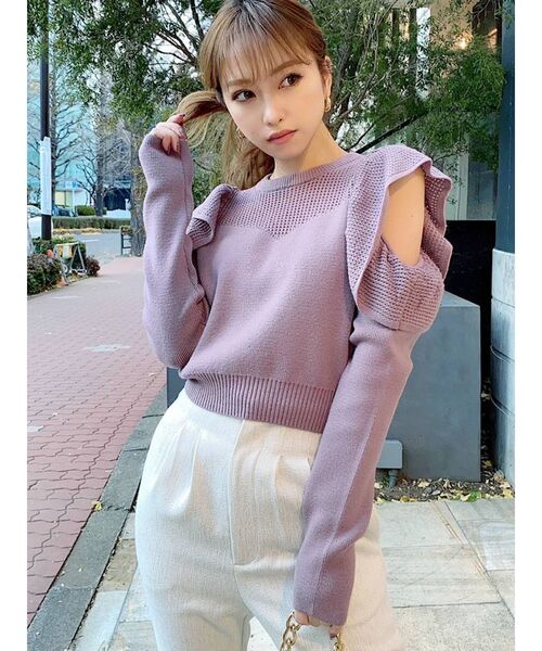 RESEXXY(リゼクシー)の「オープンショルダーメッシュニットプルオーバー(ニット/セーター・レディース・ブラック/ベージュ/ラベンダー・FREE)」の2枚目の写真