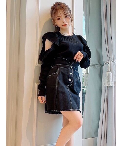 RESEXXY(リゼクシー)の「オープンショルダーメッシュニットプルオーバー(ニット/セーター・レディース・ブラック/ベージュ/ラベンダー・FREE)」の6枚目の写真