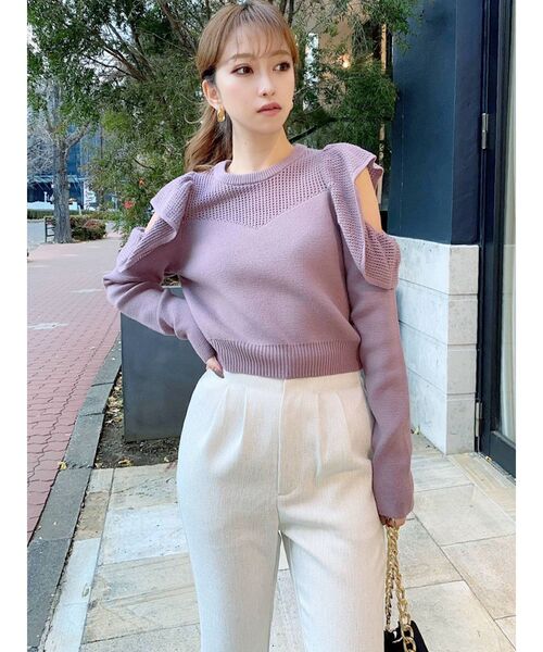 RESEXXY(リゼクシー)の「オープンショルダーメッシュニットプルオーバー(ニット/セーター・レディース・ブラック/ベージュ/ラベンダー・FREE)」の8枚目の写真