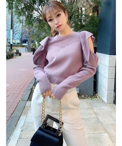 RESEXXY(リゼクシー)の「オープンショルダーメッシュニットプルオーバー(ニット/セーター・レディース・ブラック/ベージュ/ラベンダー・FREE)」の9枚目の写真