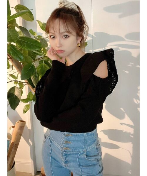 RESEXXY(リゼクシー)の「オープンショルダーメッシュニットプルオーバー(ニット/セーター・レディース・ブラック/ベージュ/ラベンダー・FREE)」の19枚目の写真