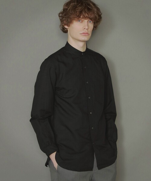 MACKINTOSH LONDON（マッキントッシュ ロンドン）の「綿麻無地バンドカラーシャツ（シャツ/ブラウス・メンズ・ホワイト/ブラック・LL/M/L）」の2枚目の写真