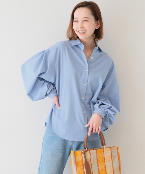 SLOBE IENA（スローブイエナ）の「ボリュームスリーブシャツ◆（シャツ/ブラウス・レディース・スカイブルー/ホワイト・FREE）」の4枚目の写真