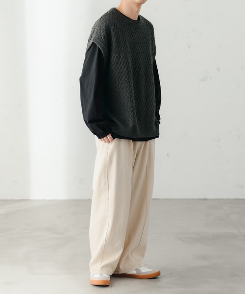 epnok（エプノック）の「ベーシックルーズシアーニットベスト（ベスト・メンズ・グレイッシュベージュ/ベージュ系その他/チャコールグレー/グレイッシュブルー・LARGE/MEDIUM/SMALL）」の9枚目の写真