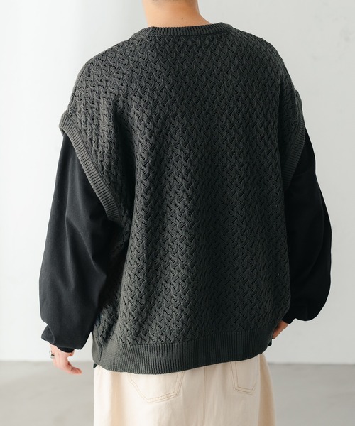 epnok（エプノック）の「ベーシックルーズシアーニットベスト（ベスト・メンズ・グレイッシュベージュ/ベージュ系その他/チャコールグレー/グレイッシュブルー・LARGE/MEDIUM/SMALL）」の7枚目の写真